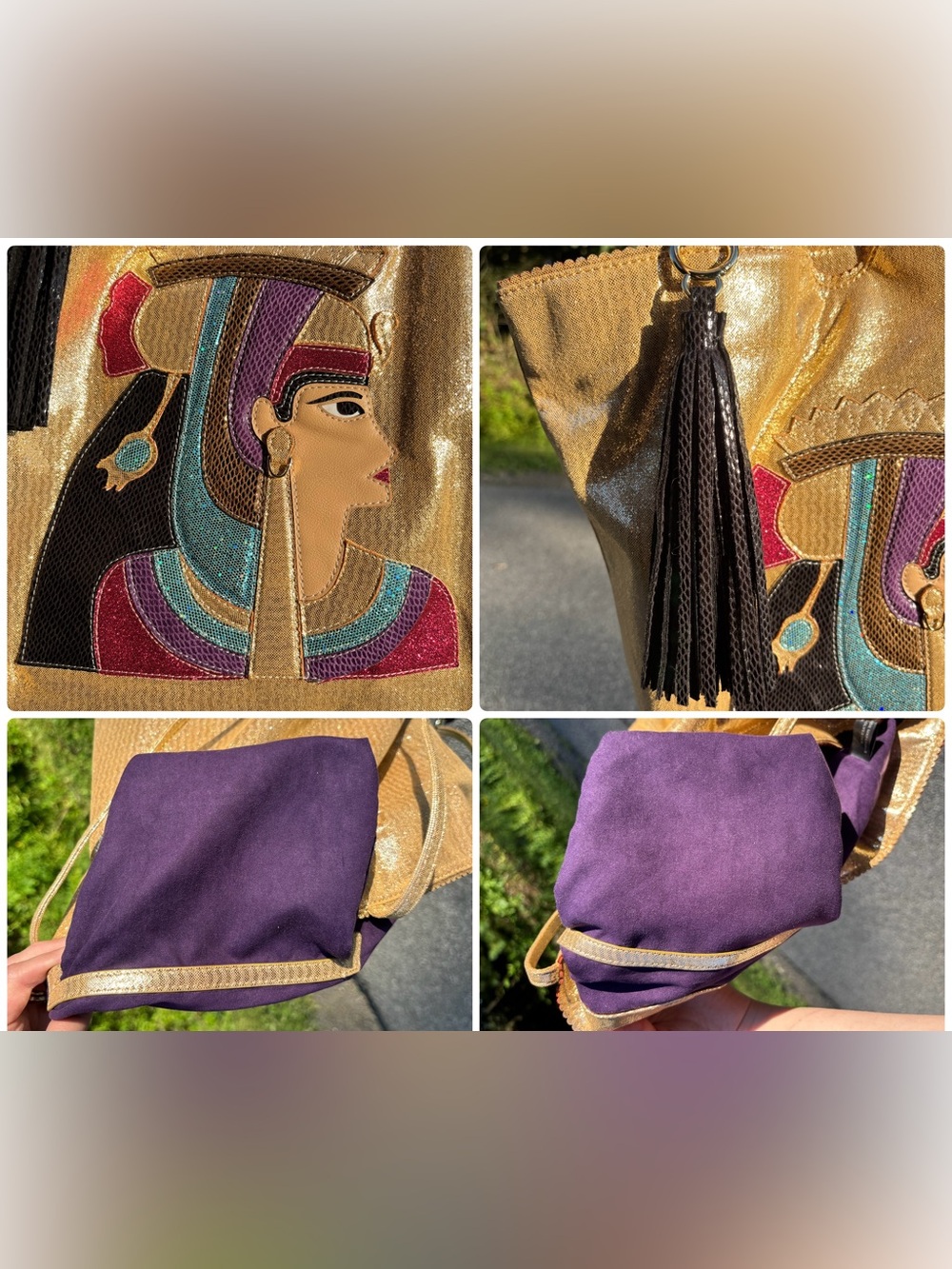 Sharif Gold Egyptian Motif Tote Bag with Tassel - Picture 9 of 17